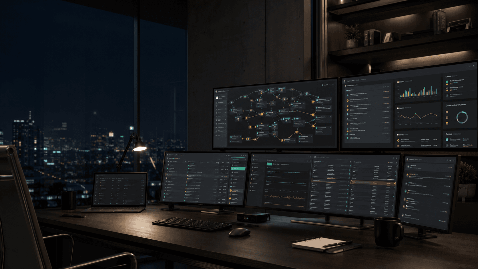 AI operations command center with connected business dashboards